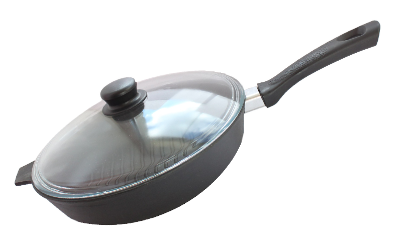 Сковорода-гриль 280х60 с бакелитовой ручкой со стеклянной крышкой от Официального производителя "Камская Посуда"