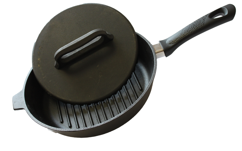 Сковорода-гриль 280х60 с бакелитовой ручкой с чугунной крышкой от Официального производителя "Камская Посуда"