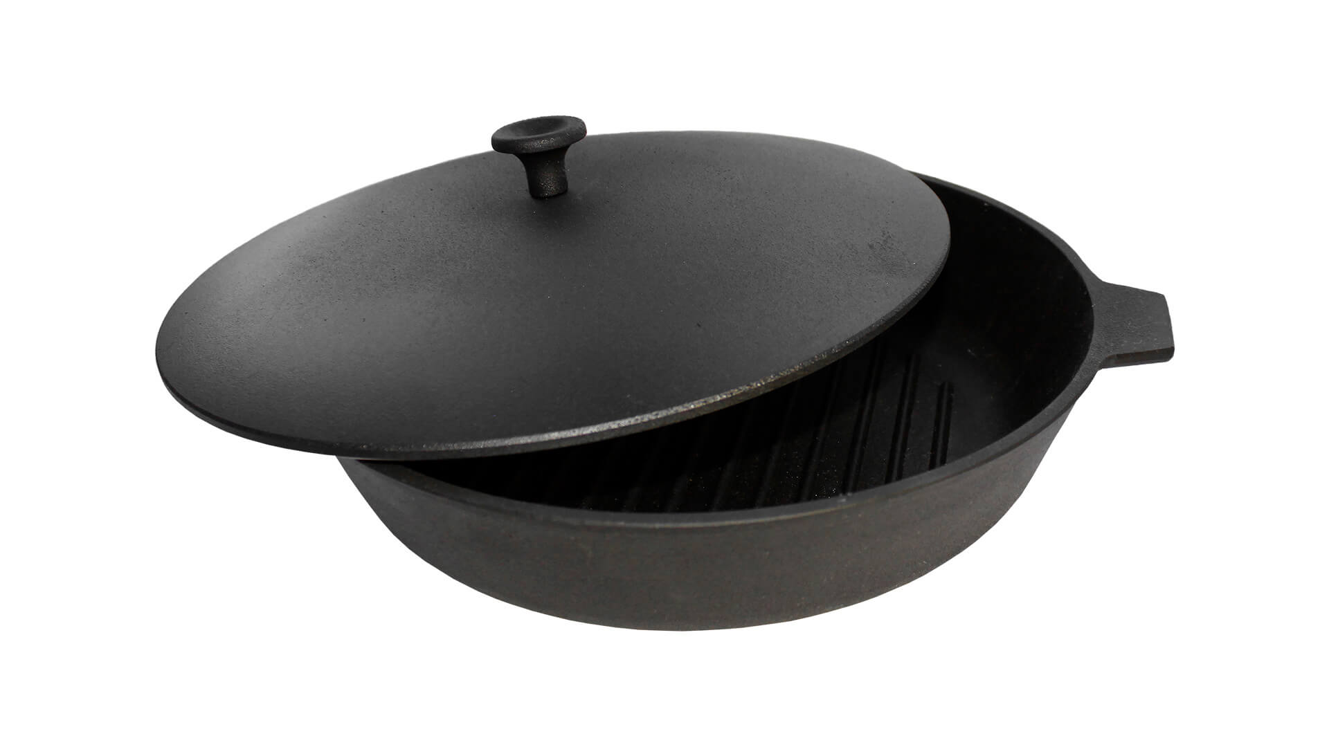 Сковорода-гриль 280x60 с двумя ушками с алюминиевой крышкой от Официального производителя "Камская Посуда"