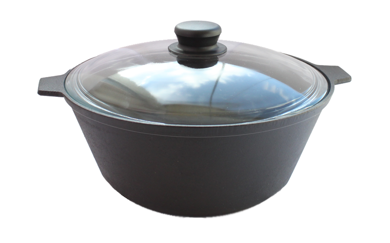 Кастрюля чугунная 4 литра со стеклянной крышкой от Официального производителя "Камская Посуда"